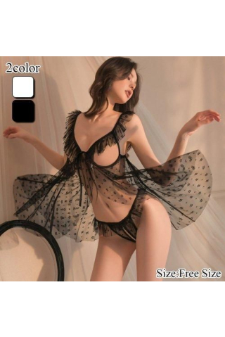 少女のようなフリルがキュートでとっても大胆なオープンバストベビードール セクシー下着通販