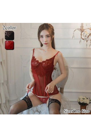 レースとメッシュ生地からの透け感が大人の余裕を感じさせるガーターランジェリー エロ コスプレベビードール