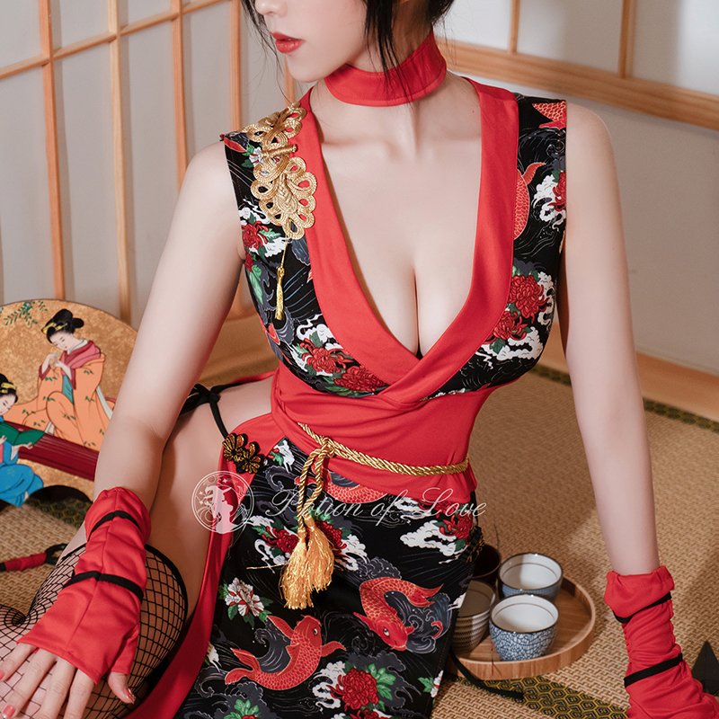ハイレグ着物 華やかな和風忍者コスプレ5点セット 和服コスプレ 大人着物
