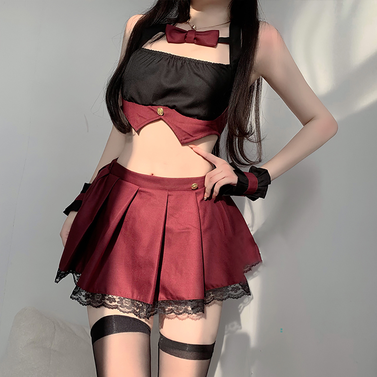 スクールガールコスプレ キュートなセパレートワインレッドJK風コスプレ