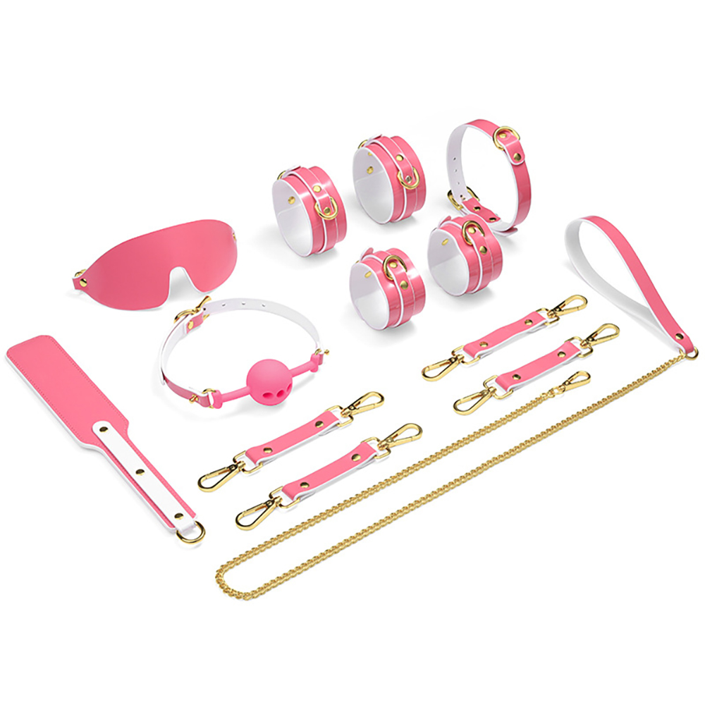 BDSM道具拘束具 明るく可愛いゼリーピンクSMスパンキング拘束8点セット