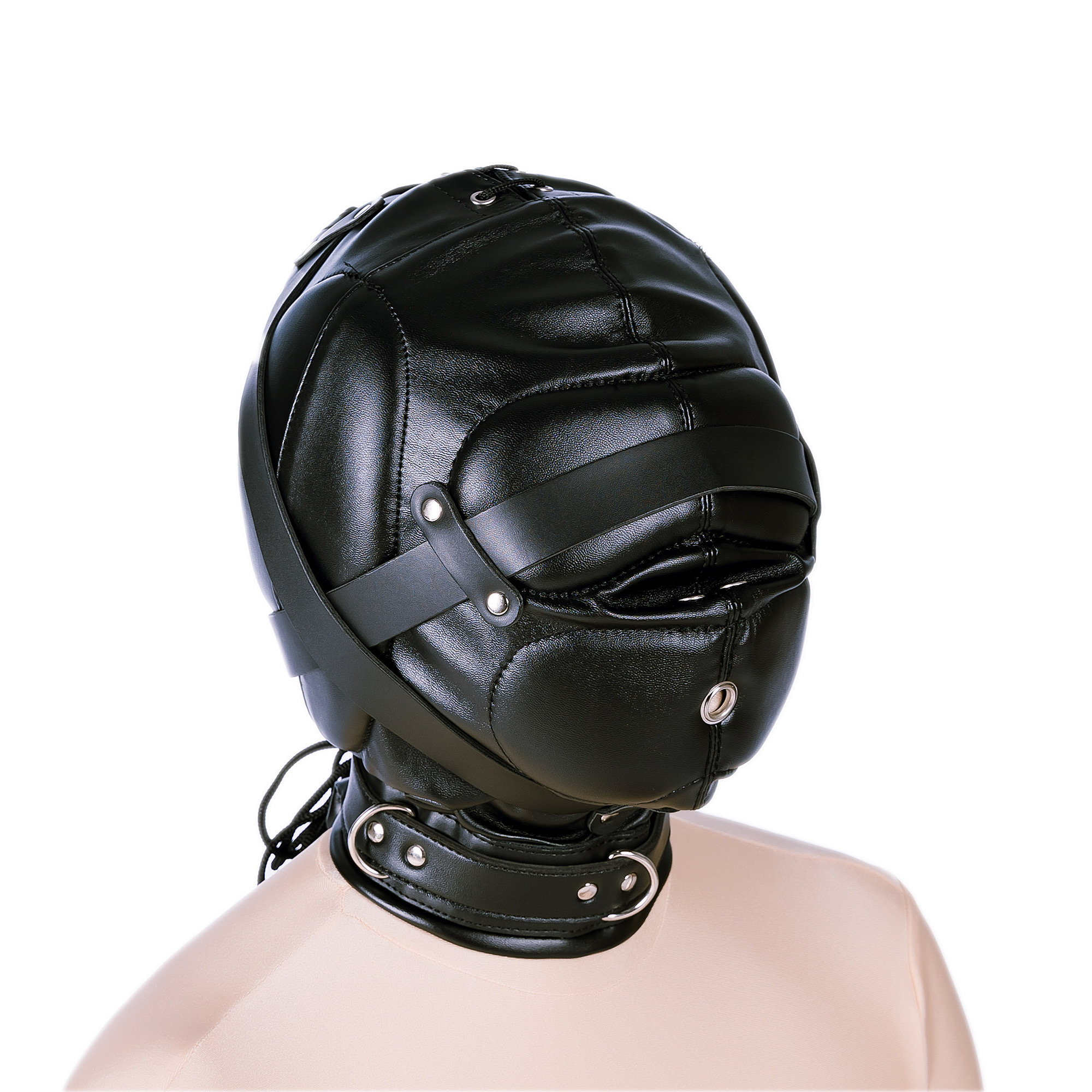 レザーBDSMマスク 拘束ベルトの付いたクッションSM全頭マスク エロ仮面
