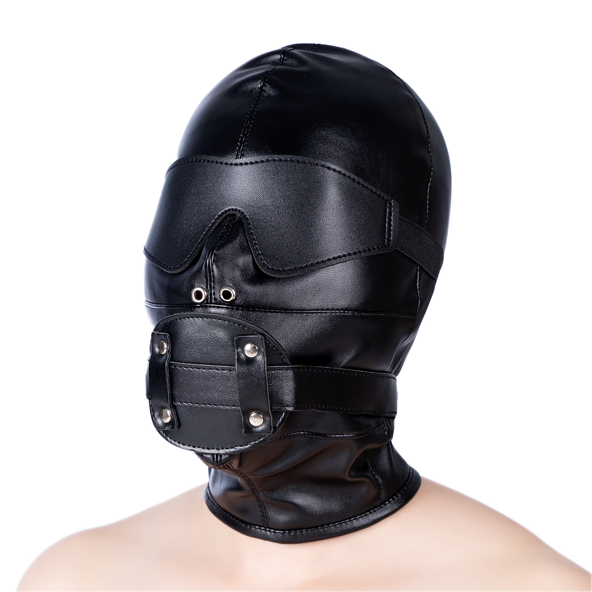 BDSMフェイスカバー 圧倒的な拘束感を感じれる全頭拘束マスク ディルド口枷と目隠し付き