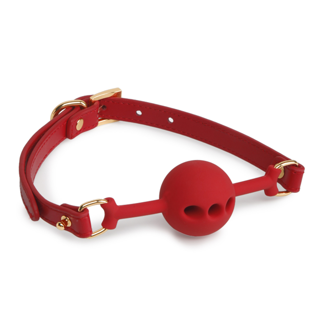 口内刺激器 穴あきシリコンSMボール口枷 ブラック/レッド/ピンク BDSM口内具