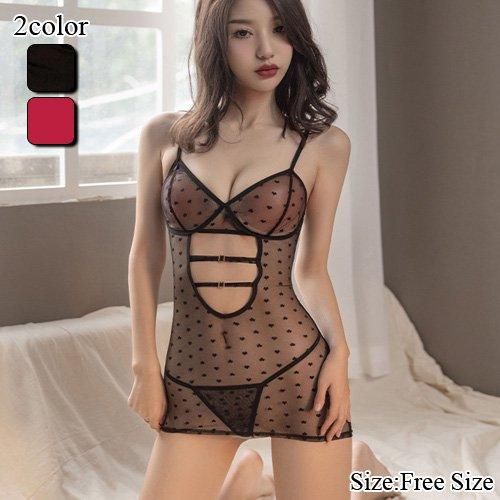 小さなハートが散りばめられたベビードール 熟女 エロ ランジェリー