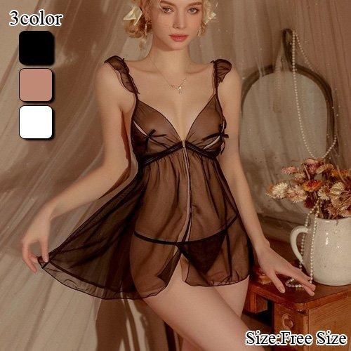 チュールの透け感が色っぽいショート丈のベビードール ランジェリー ショップ