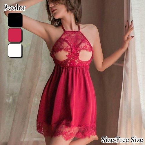 繊細なアイラッシュレースから見え隠れするバストが目を惹く官能的なベビードール sexy lingerie