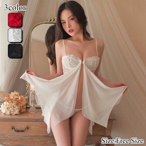 軽やかなチュールに素肌の印影が堪らないベビードール エロ アダルト ランジェリー