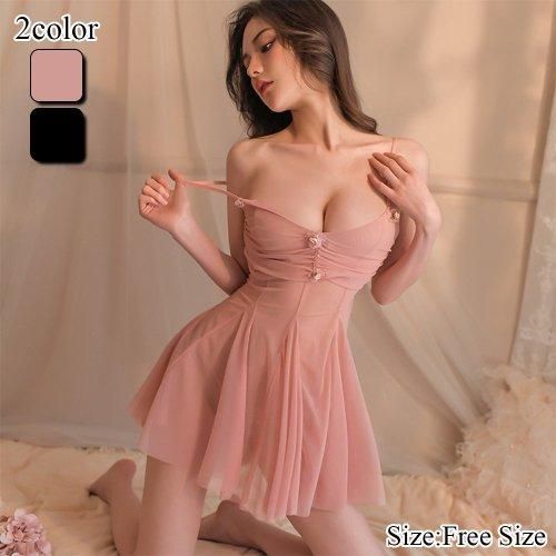 小さな花のアクセントがまるで少女のようベビードール ランジェリー エロ　セクシー下着