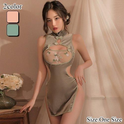 ベロア生地で仕上げたチャイナ服風ベビードール エッチなランジェリー通販