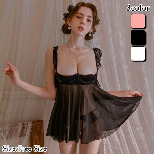 溢れ出すバストで誘うレースフリルの愛されベビードール ランジェリー ショップ