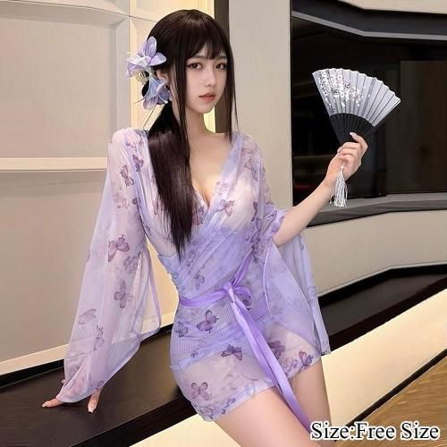 蝶が舞うロマンティックなシースルーベビードール エロ ランジェリー