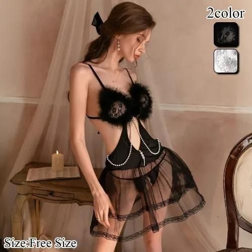 ファーとチュールが魅力を引き立てるバレエコアなベビードール セクシーランジェリー セクシー下着