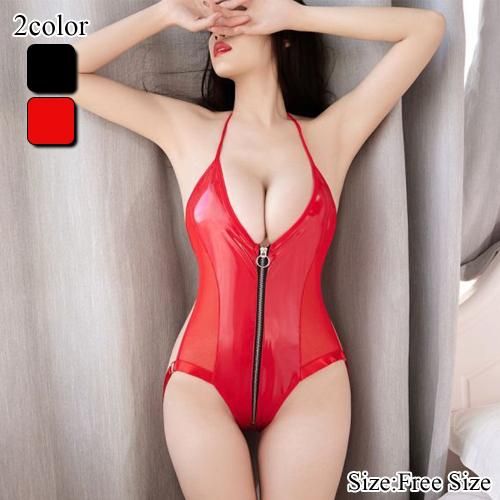 胸元からクロッチギリギリまでのセンタージップにワクワクが止まらないエナメルテディ エロ コスプレ　下着