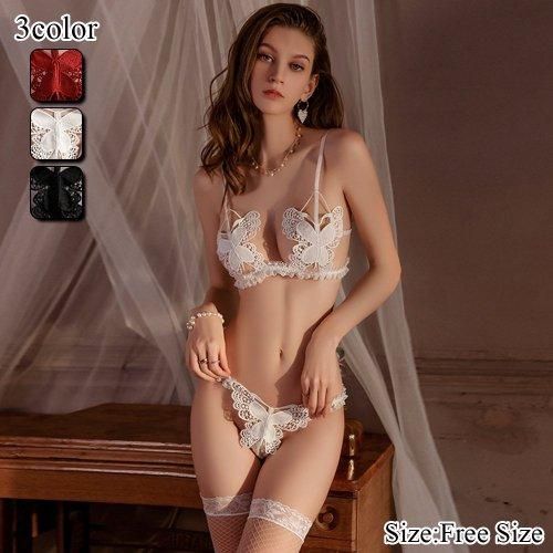 ラグジュアリーな蝶のレースに心躍るブラ・ショーツセット エロ ランジェリー 通販