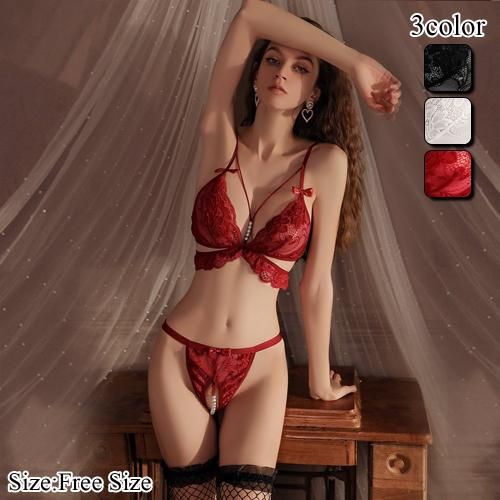 可憐ながら刺激的なパールが視線を奪うブラ・ショーツセット エロティックなレディース下着