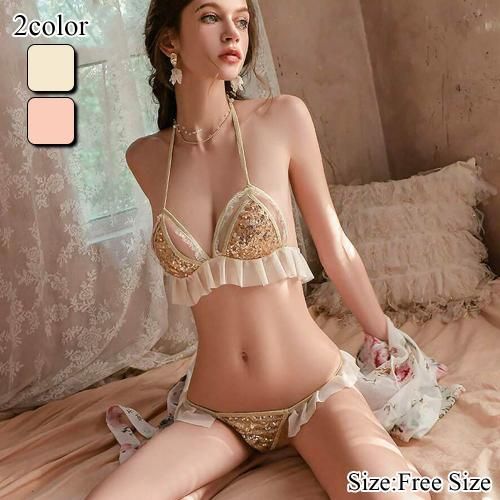 煌びやかに乱れるガウン付きスパンコールブラ・ショーツセット セクシー ランジェリー えろ