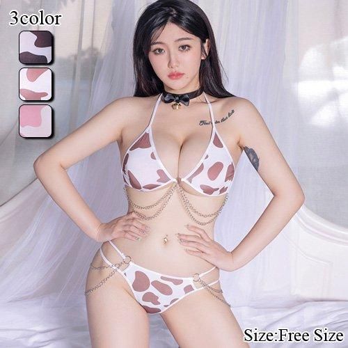 グラビアの様な極小ビキニでSEXYキュートなエロ可愛いモウ柄ブラ・ショーツセット 高級 ランジェリー 国産