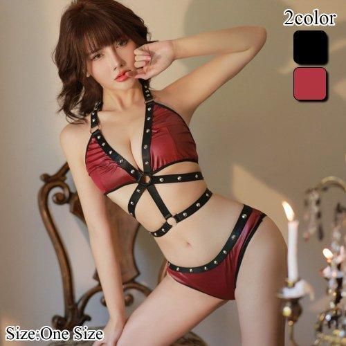 ハードなルックスがボルテージを上げるブラ・ショーツセット セクシー ランジェリー av