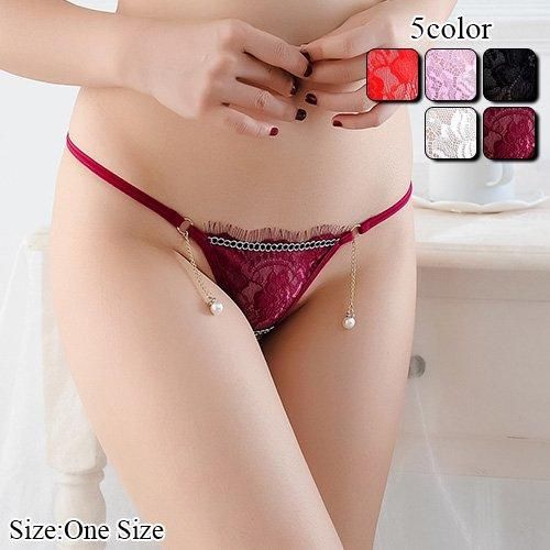 フラワーレースとチャームが素肌を飾りながらも魅力的な雰囲気を放つフロントオープンのＴバックショーツ エロチック ランジェリー