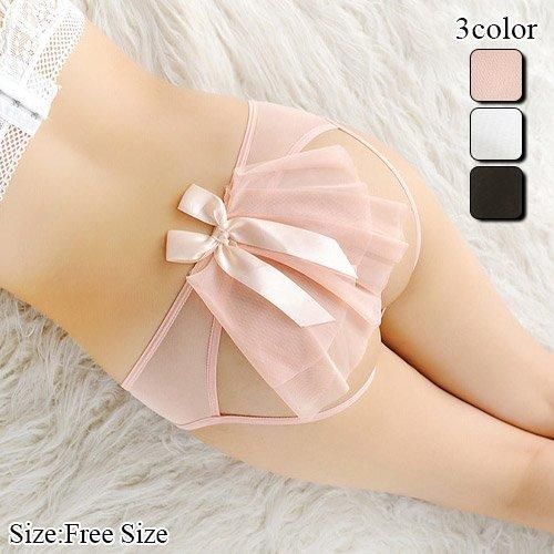 チュールとリボンがヒップで揺れるOバックショーツ ランジェリー通販 かわいい