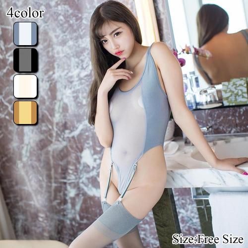 ボディラインの曲線が美しく艶めくレオタード風ガーターランジェリー セクシー ランジェリー av