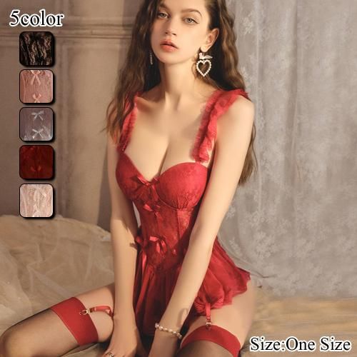 フリルとリボンが可愛らしいビスチェタイプガーターランジェリー エロ下着通販 ランジェリー