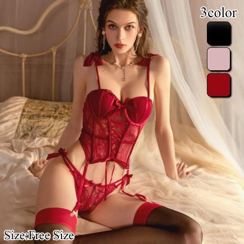 自信がより美しく大胆にさせるコルセット風ガーターランジェリー エロ ランジェリーの通販