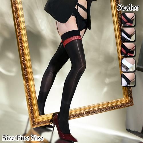 ガーター風レースラインストッキング 熟女 エロ ランジェリー