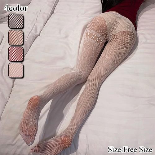 個性的デザインのアシンメトリー網タイツストッキング エロ　下着　セクシーコスチューム