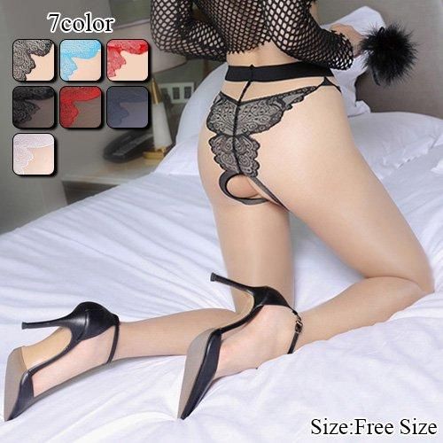 色香漂うオープンクロッチに繊細なバタフライが華を添えるストッキング ベビードール セクシーランジェリー