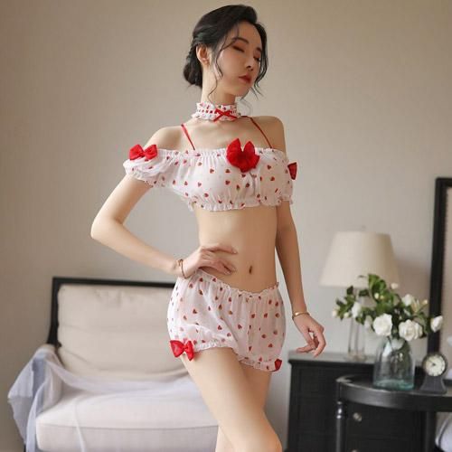 シフォンにイチゴ柄が甘くキュートなパジャマ セクシー ランジェリー 人気