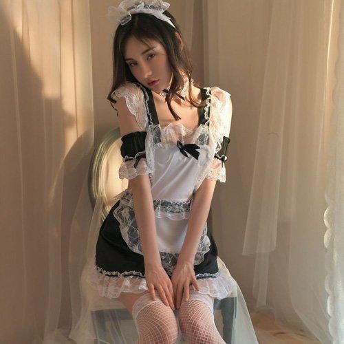 アイテム充実のメイドエプロン風コスプレ 熟女 ランジェリー エロ