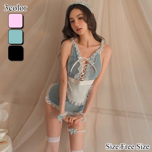 甘いカラーがキュートに攻めるメイド服風コスプレ ベビードール セクシーランジェリー