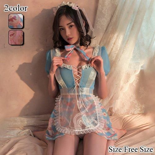 ガーリーなプリントが印象的なメイド風コスプレ セクシー下着