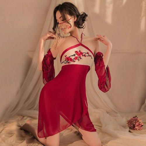 素肌に花を咲かせるチャイナドレス風コスプレ セクシー ランジェリー 画像
