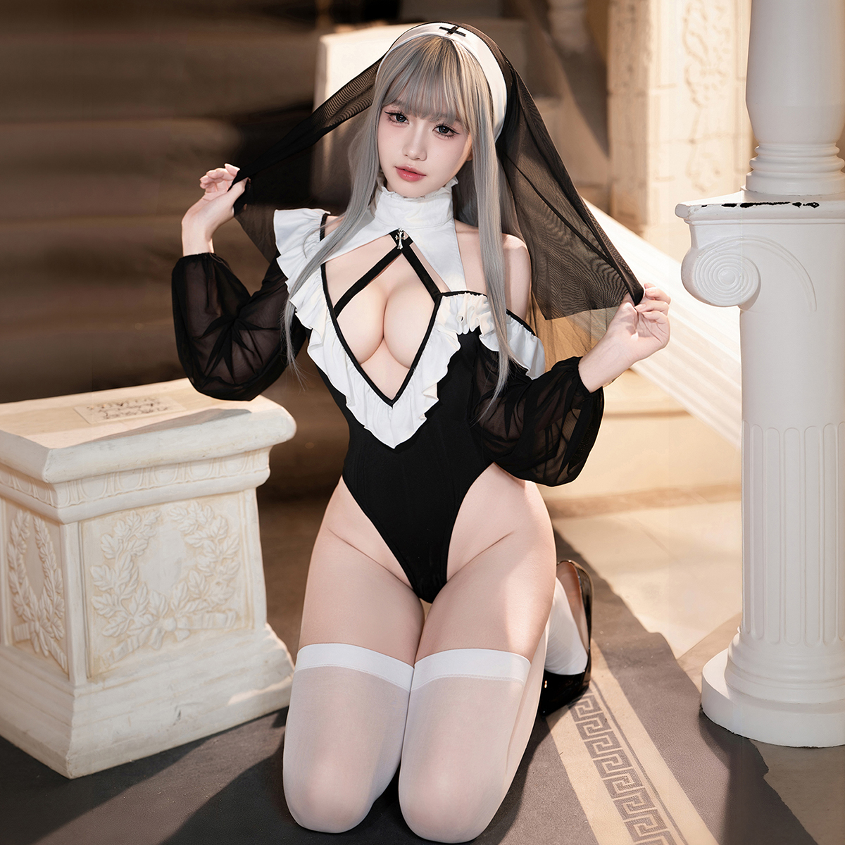 シスターコスプレ セクシーなハイレグレオタードシスターコスプレ4点セット